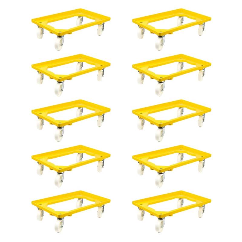 PROREGAL SparSet 10x Transportroller für Euroboxen 60 x 40 cm mit Kunststoffräder Gelb Offenes Deck 2 Lenkrollen und 2 Bockrollen Traglast 300 kg von PROREGAL