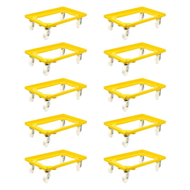PROREGAL SparSet 10x Transportroller für Euroboxen 60 x 40 cm mit Kunststoffräder Gelb Offenes Deck 4 Lenkrollen Traglast 300 kg von PROREGAL