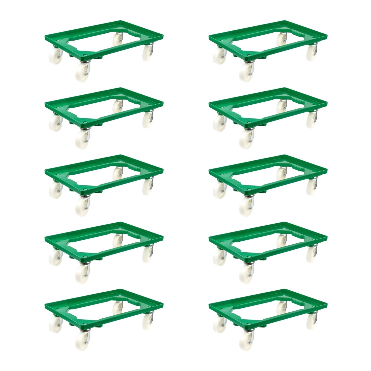 PROREGAL SparSet 10x Transportroller für Euroboxen 60 x 40 cm mit Kunststoffräder Grün Offenes Deck 2 Lenkrollen und 2 Bockrollen Traglast 300 kg PROREGAL SparSet 10x Transportroller für Euroboxen 60 x 40 cm mit Kunststoffräder Grün Offenes Deck 2 Lenkrollen und 2 Bockrollen Traglast 300 kg von PROREGAL