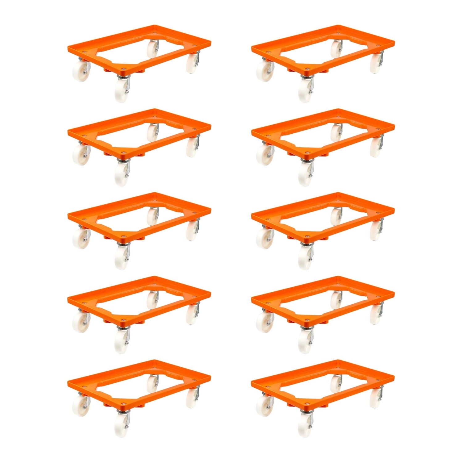 PROREGAL SparSet 10x Transportroller für Euroboxen 60 x 40 cm mit Kunststoffräder Orange Offenes Deck 2 Lenkrollen und 2 Bremsrollen Traglast 300 kg PROREGAL SparSet 10x Transportroller für Euroboxen 60 x 40 cm mit Kunststoffräder Orange Offenes Deck 2 Lenkrollen und 2 Bremsrollen Traglast 300 kg von PROREGAL