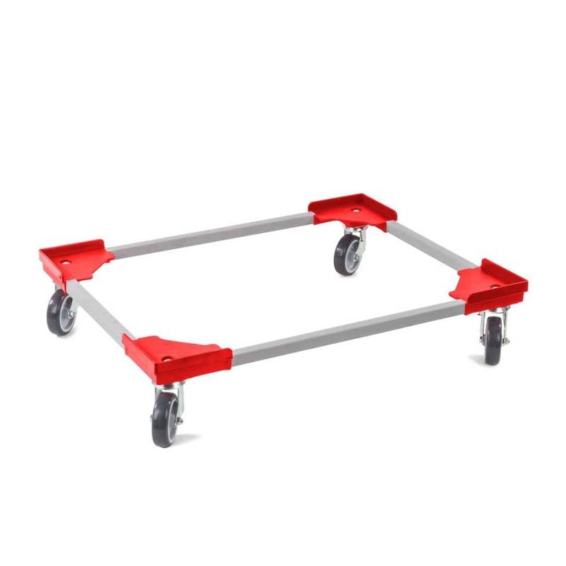 PROREGAL SparSet 12x Profi-Flex Transportroller für Euroboxen 80 x 60 cm mit Gummiräder Rot 4 Lenkrollen Traglast 300 kg von PROREGAL