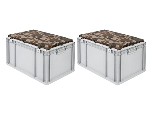 PROREGAL SuperSparSet 2x Eurobox NextGen Seat Box Camouflage | HxBxT 36,5x40x60cm | 65 Liter | Griffe geschlossen | Eurobehälter, Sitzbox, Transportbox, Transportbehälter, Stapelbehälter von PROREGAL