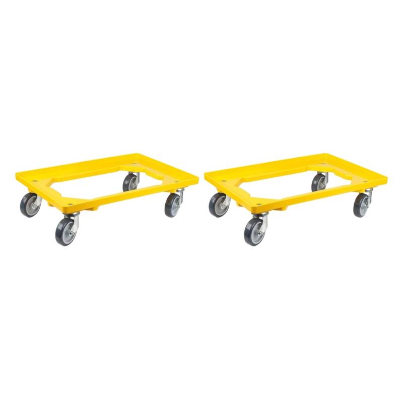 PROREGAL SparSet 2x Transportroller für Euroboxen 60 x 40 cm mit Gummiräder Gelb Offenes Deck 2 Lenkrollen und 2 Bremsrollen Traglast 300 kg von PROREGAL