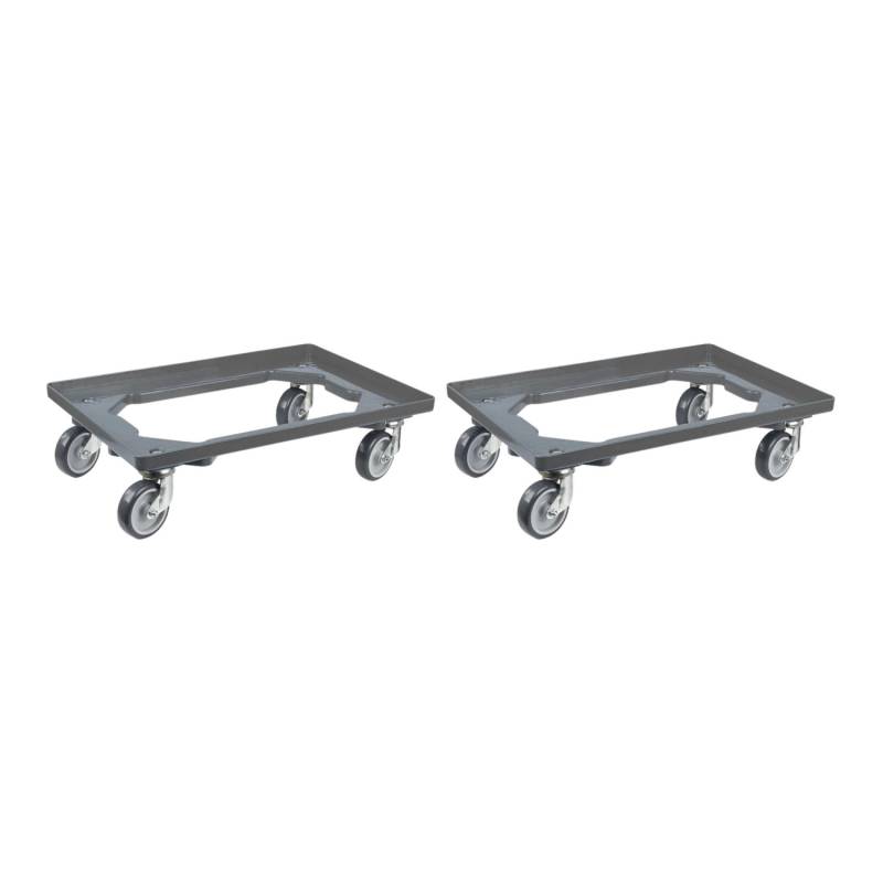 PROREGAL SparSet 2x Transportroller für Euroboxen 60 x 40 cm mit Gummiräder Grau Offenes Deck 2 Lenkrollen und 2 Bremsrollen Traglast 300 kg von PROREGAL