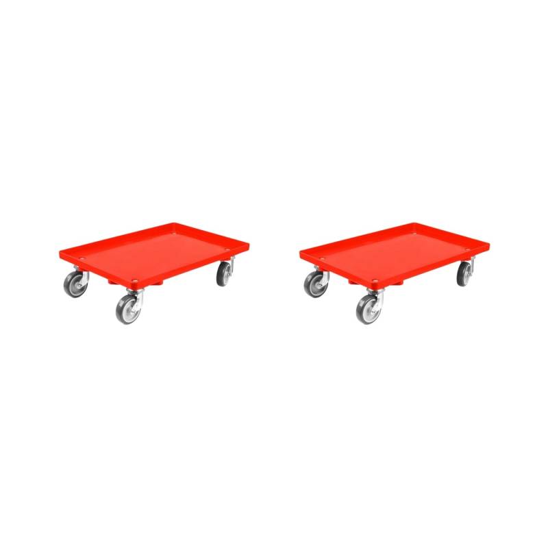 PROREGAL SparSet 2x Transportroller für Euroboxen 60 x 40 cm mit Gummiräder Rot Geschlossenes Deck 2 Lenkrollen und 2 Bockrollen Traglast 300 kg von PROREGAL