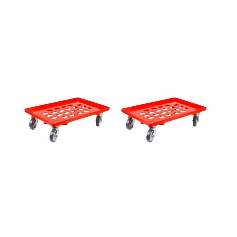 PROREGAL SparSet 2x Transportroller für Euroboxen 60 x 40 cm mit Gummiräder Rot Gitter/Rasterdeck 2 Lenkrollen und 2 Bremsrollen Traglast 300 kg von PROREGAL