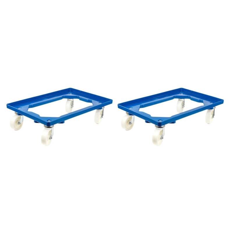 PROREGAL SparSet 2x Transportroller für Euroboxen 60 x 40 cm mit Kunststoffräder Blau Offenes Deck 2 Lenkrollen und 2 Bremsrollen Traglast 300 kg von PROREGAL