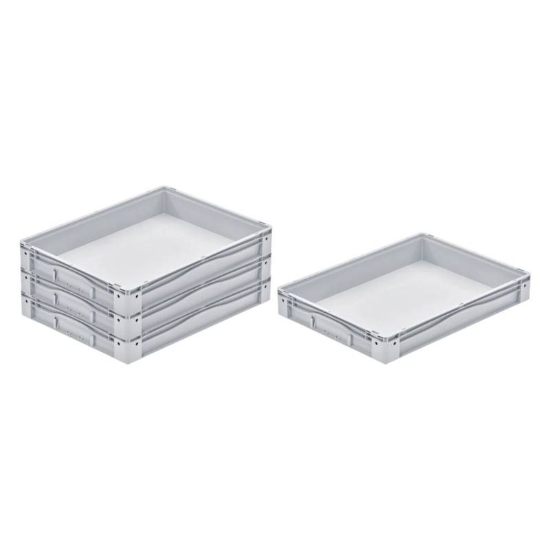 PROREGAL SparSet 4x Euro-Norm Großbehälter HxBxT 12 x 60 x 80 cm 49 Liter Glatter Boden Grau Eurobehälter Transportbox von PROREGAL
