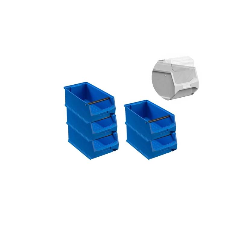 SparSet 5 x Blaue Sichtlagerbox 4.1 Mit Griffstange und Abdeckung HxBxT 15 x 20 x 35 cm 7,2 Liter Sichtlagerbehälter Sichtlagerkasten von PROREGAL