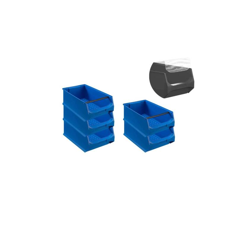 SparSet 5 x Blaue Sichtlagerbox 5.1 Mit Griffstange und Abdeckung HxBxT 20 x 30 x 50 cm 21,8 Liter Sichtlagerbehälter Sichtlagerkasten von PROREGAL