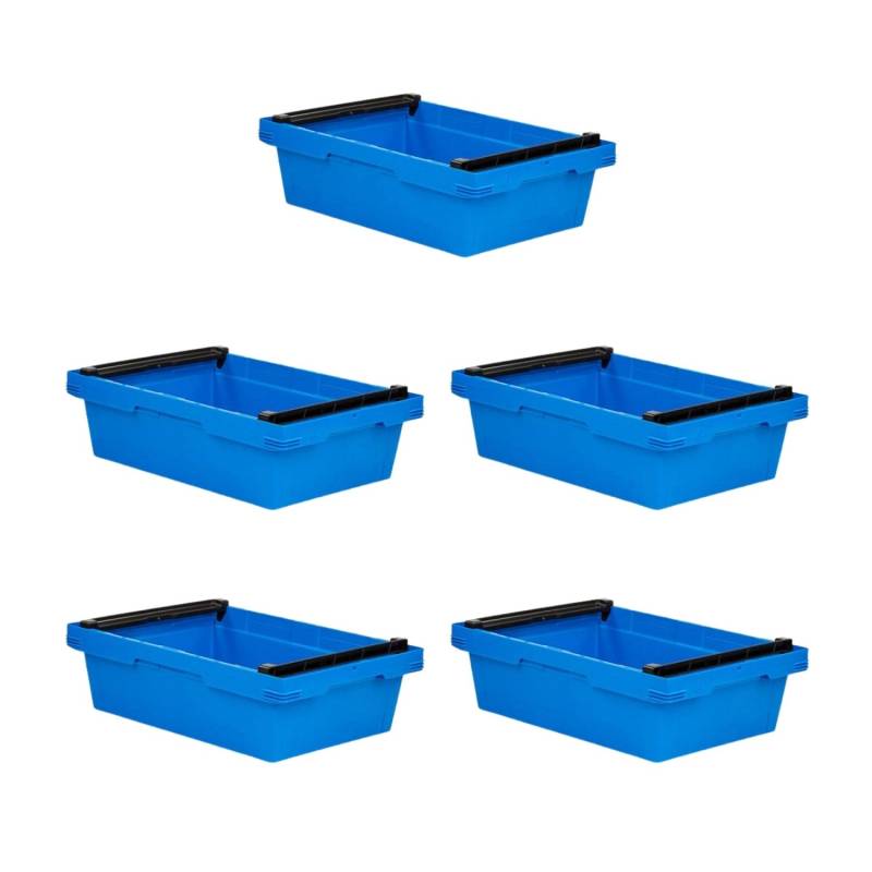 PROREGAL SparSet 5x Conical Mehrweg-Stapelbehälter mit Stapelbügel Blau HxBxT 17,3 x 40 x 60 cm 29 Liter Lagerbox Eurobox Transportbox von PROREGAL