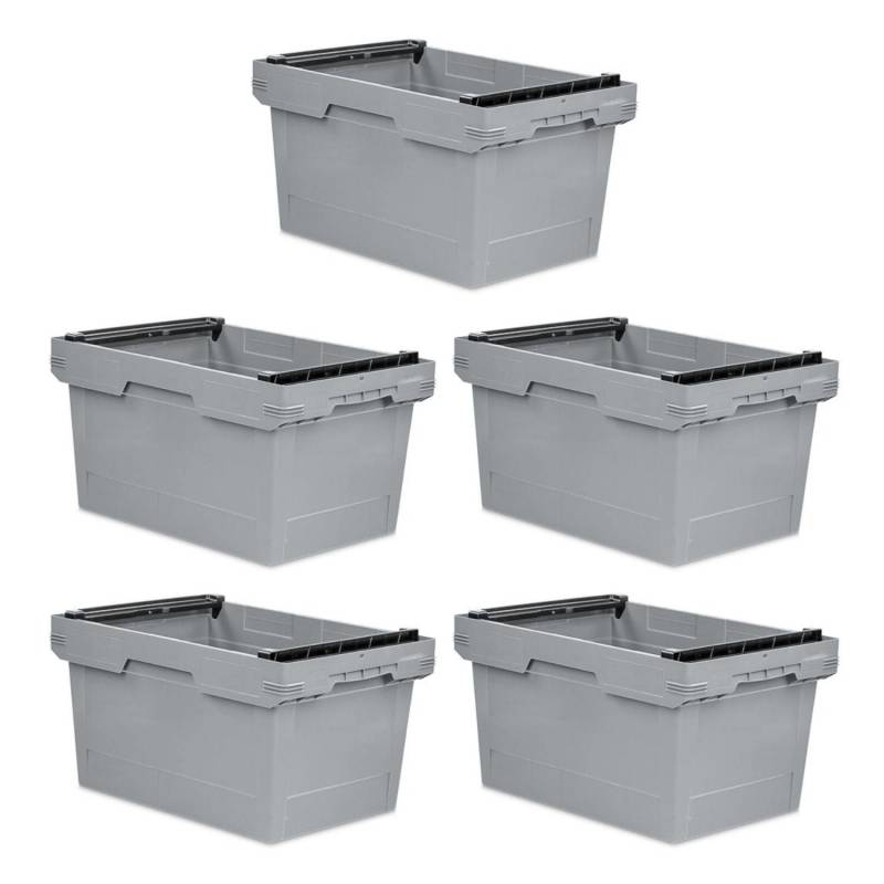 PROREGAL SparSet 5x Conical Mehrweg-Stapelbehälter mit Stapelbügel Grau HxBxT 32,3 x 40 x 60 cm 58 Liter Lagerbox Eurobox Transportbox von PROREGAL