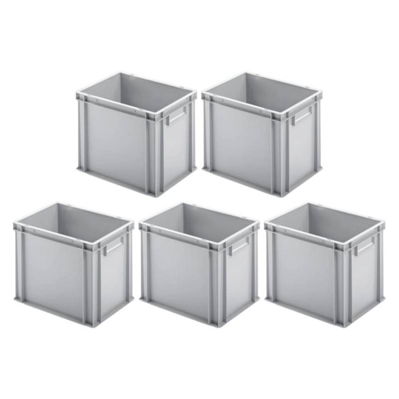 PROREGAL SparSet 5x Eurobehälter mit Geschlossenem Griff HxBxT 32 x 30 x 40 cm 29 Liter Grau Eurobox Transportbox von PROREGAL