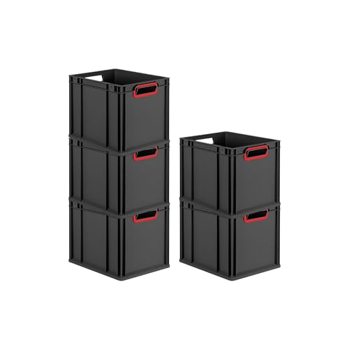 PROREGAL SparSet 5x Eurobox NextGen Color | HxBxT 32x30x40cm | 30 Liter | Griffe rot offen | Schwarz | Eurobehälter, Transportbox, Transportbehälter, Stapelbehälter PROREGAL SparSet 5x Eurobox NextGen Color | HxBxT 32x30x40cm | 30 Liter | Griffe rot offen | Schwarz | Eurobehälter, Transportbox, Transportbehälter, Stapelbehälter von PROREGAL