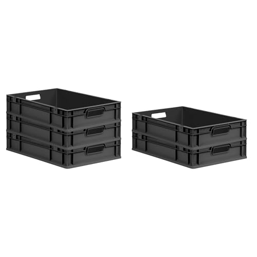 PROREGAL SparSet 5x Eurobox NextGen Grip | HxBxT 12x40x60cm | 23 Liter | Griffe offen | Schwarz | Eurobehälter, Transportbox, Transportbehälter, Stapelbehälter von PROREGAL