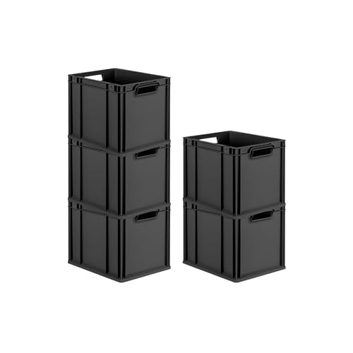 PROREGAL SparSet 5x Eurobox NextGen Grip | HxBxT 32x30x40cm | 30 Liter | Griffe offen | Schwarz | Eurobehälter, Transportbox, Transportbehälter, Stapelbehälter von PROREGAL