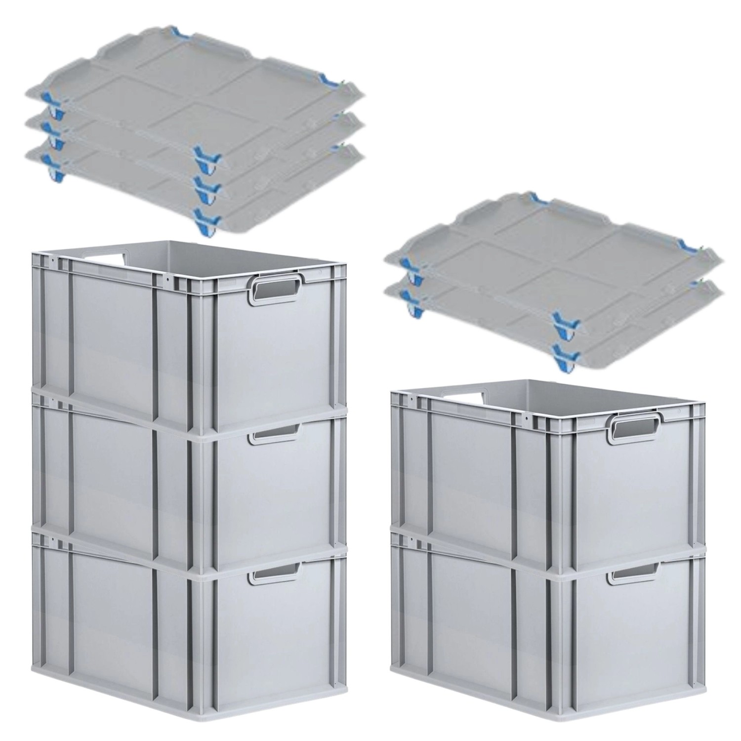 PROREGAL SparSet 5x Eurobox NextGen Grip mit Auflagedeckel mit 4 Blauen Schiebeschnappverschlüssen HxBxT 32 x 40 x 60 cm 65 Liter PROREGAL SparSet 5x Eurobox NextGen Grip mit Auflagedeckel mit 4 Blauen Schiebeschnappverschlüssen HxBxT 32 x 40 x 60 cm 65 Liter von PROREGAL