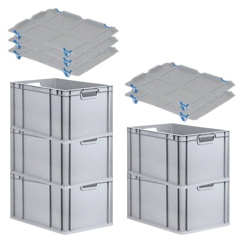 PROREGAL SparSet 5x Eurobox NextGen Grip mit Auflagedeckel mit 4 Blauen Schiebeschnappverschlüssen HxBxT 32 x 40 x 60 cm 65 Liter von PROREGAL
