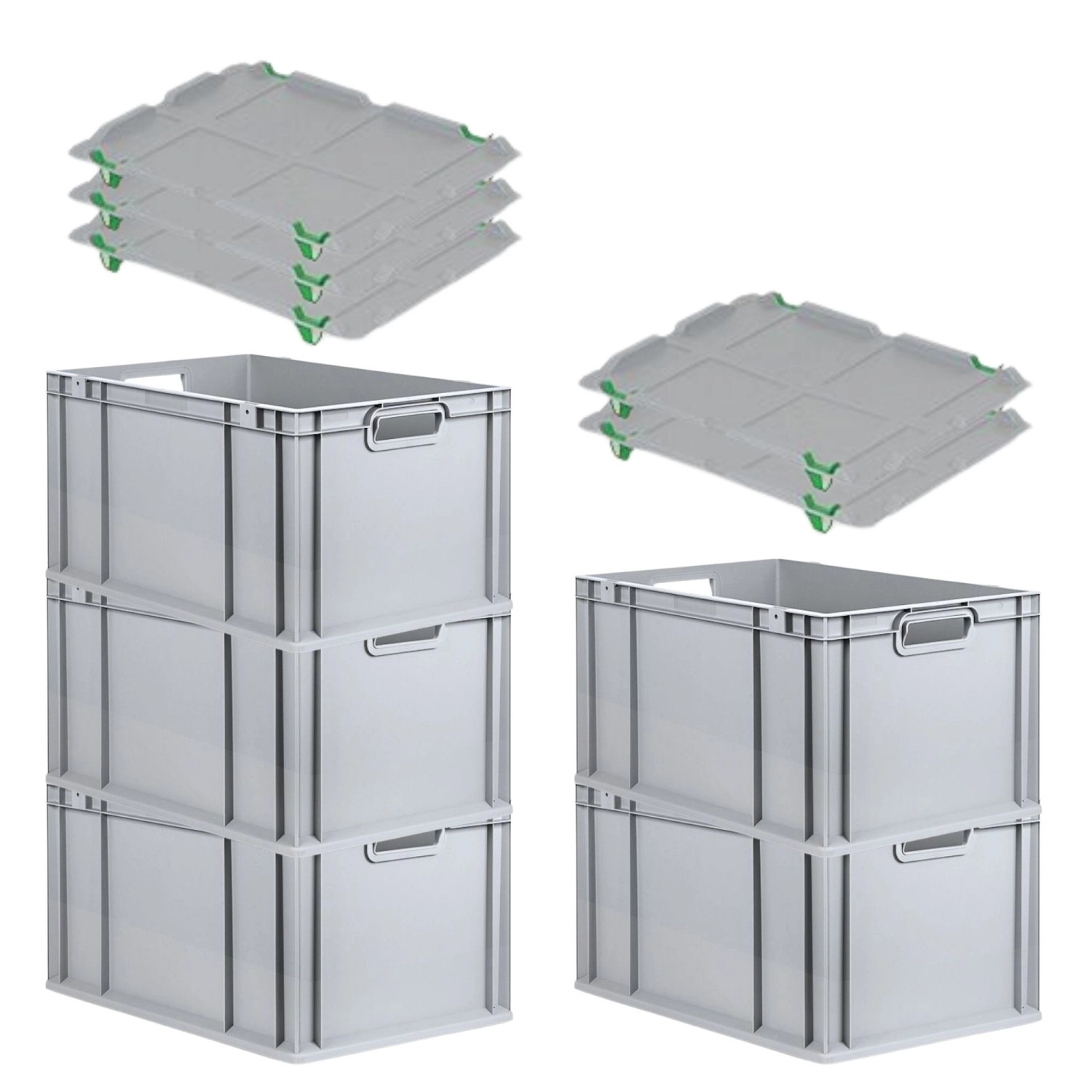 PROREGAL SparSet 5x Eurobox NextGen Grip mit Auflagedeckel mit 4 Grünen Schiebeschnappverschlüssen HxBxT 32 x 40 x 60 cm 65 Liter PROREGAL SparSet 5x Eurobox NextGen Grip mit Auflagedeckel mit 4 Grünen Schiebeschnappverschlüssen HxBxT 32 x 40 x 60 cm 65 Liter von PROREGAL