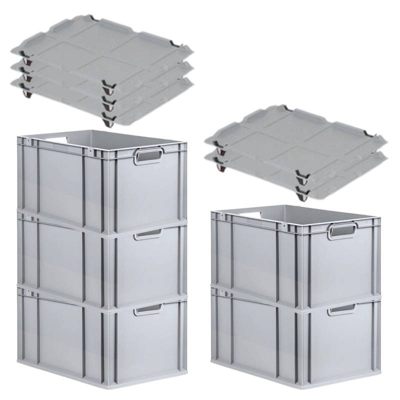PROREGAL SparSet 5x Eurobox NextGen Grip mit Auflagedeckel mit 4 Schwarzen Schiebeschnappverschlüssen HxBxT 32 x 40 x 60 cm 65 Liter von PROREGAL