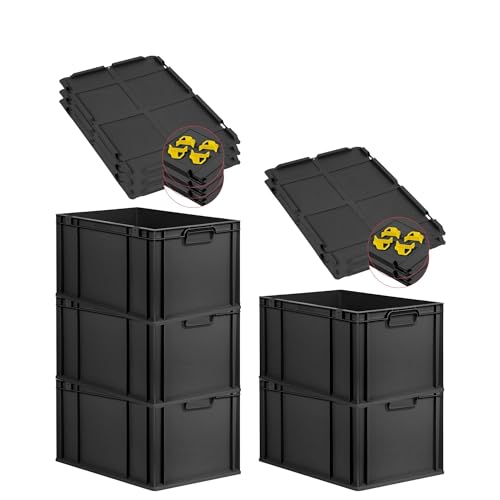 PROREGAL SparSet 5x Eurobox NextGen Grip mit Auflagedeckel & 4 gelben Schiebeschnappverschlüssen, HxBxT 32x40x60cm, 65L, Schwarz, Griffe zu, Eurobehälter, Transportbox, Transportbehälter PROREGAL SparSet 5x Eurobox NextGen Grip mit Auflagedeckel & 4 gelben Schiebeschnappverschlüssen, HxBxT 32x40x60cm, 65L, Schwarz, Griffe zu, Eurobehälter, Transportbox, Transportbehälter von PROREGAL