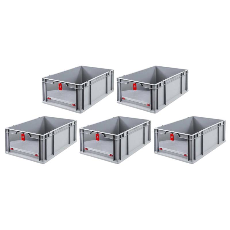 PROREGAL SparSet 5x Eurobox NextGen Insight Cover HxBxT 22 x 40 x 60 44 Liter Hoch/Rot Eurobehälter Transportbox von PROREGAL