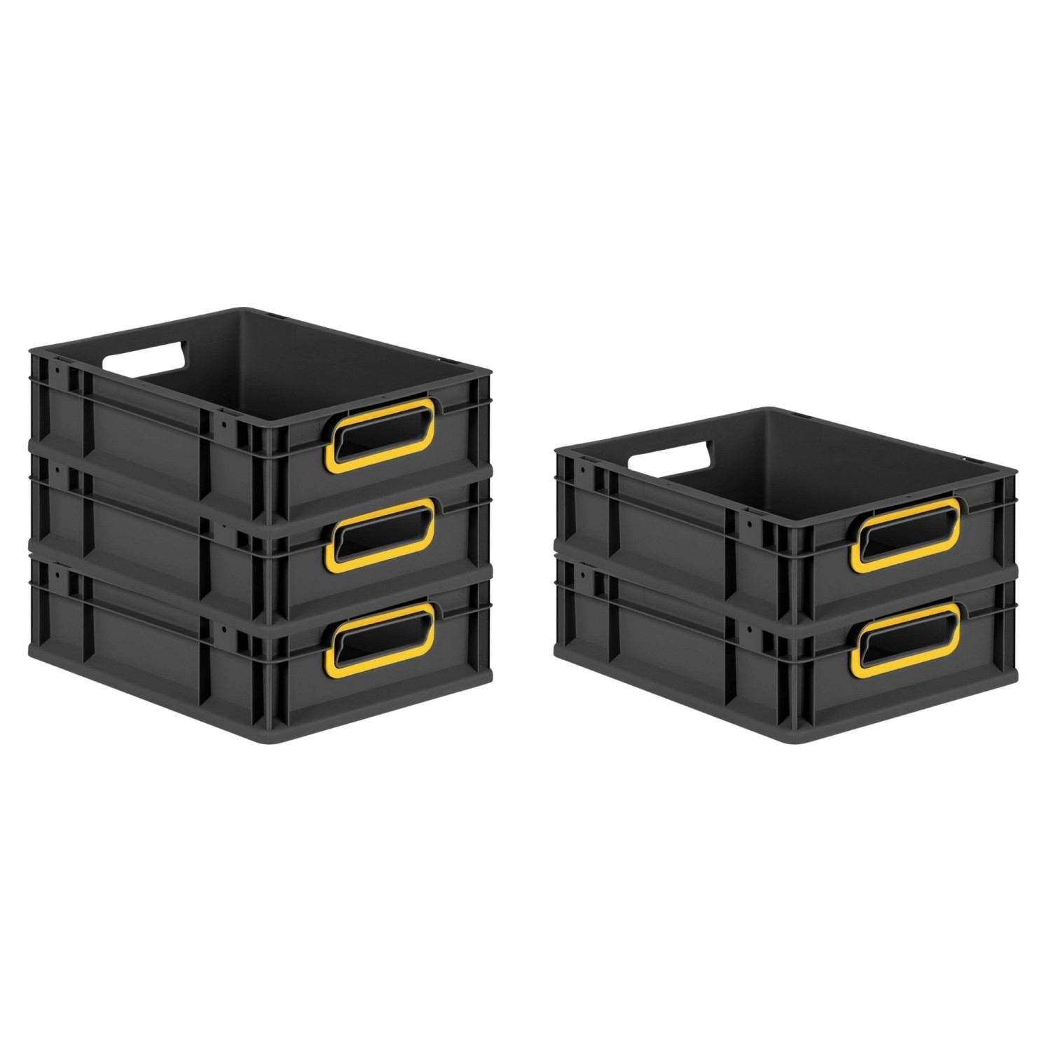 PROREGAL SparSet 5x Eurobox Nextgen Color HxBxT 12x30x40cm 11 Liter Griffe Gelb Offen Schwarz Eurobehälter Transportbox Transportbehälter von PROREGAL