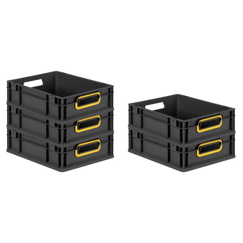 PROREGAL SparSet 5x Eurobox Nextgen Color HxBxT 12x30x40cm 11 Liter Griffe Gelb Offen Schwarz Eurobehälter Transportbox Transportbehälter von PROREGAL