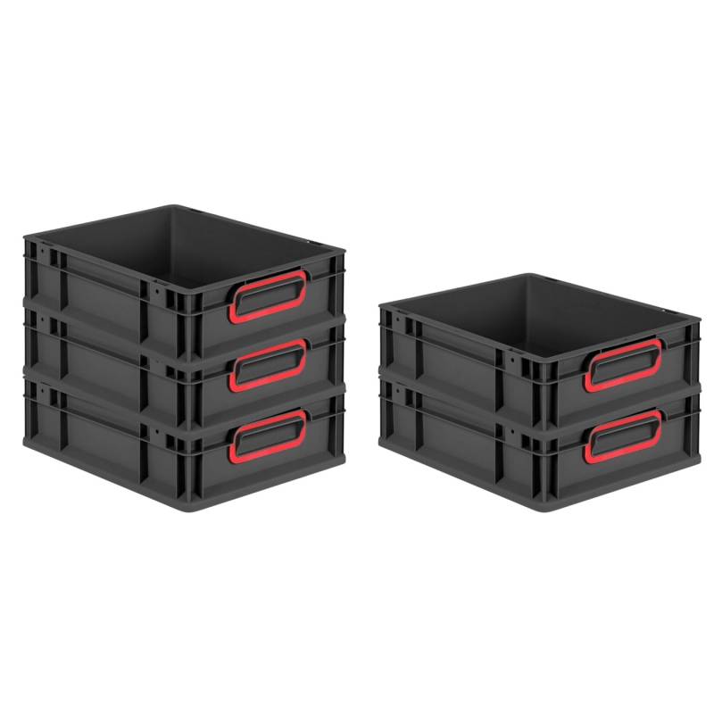 PROREGAL SparSet 5x Eurobox Nextgen Color HxBxT 12x30x40cm 11 Liter Griffe Rot Geschlossen Schwarz Eurobehälter Transportbox Transportbehälter von PROREGAL