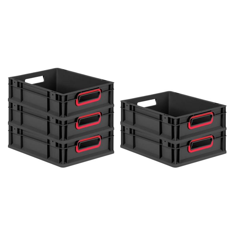 PROREGAL SparSet 5x Eurobox Nextgen Color HxBxT 12x30x40cm 11 Liter Griffe Rot Offen Schwarz Eurobehälter Transportbox Transportbehälter von PROREGAL