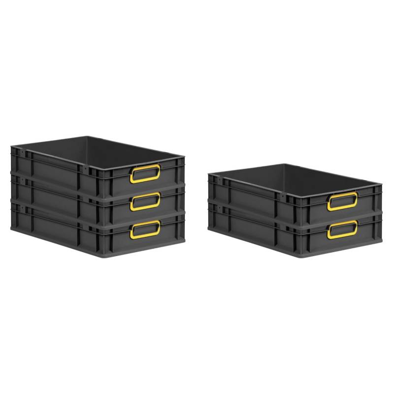 PROREGAL SparSet 5x Eurobox Nextgen Color HxBxT 12x40x60cm 23 Liter Griffe Gelb Geschlossen Schwarz Eurobehälter Transportbox Transportbehälter von PROREGAL