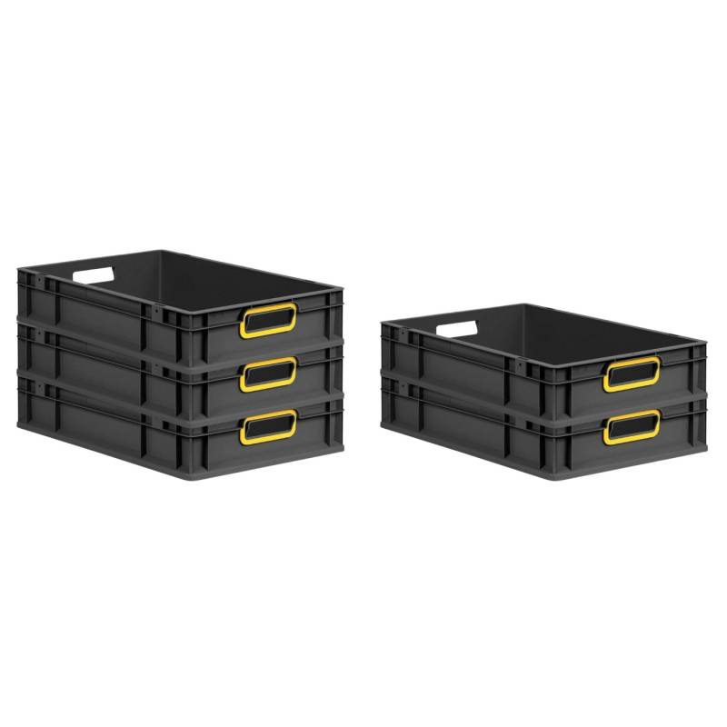 PROREGAL SparSet 5x Eurobox Nextgen Color HxBxT 12x40x60cm 23 Liter Griffe Gelb Offen Schwarz Eurobehälter Transportbox Transportbehälter von PROREGAL