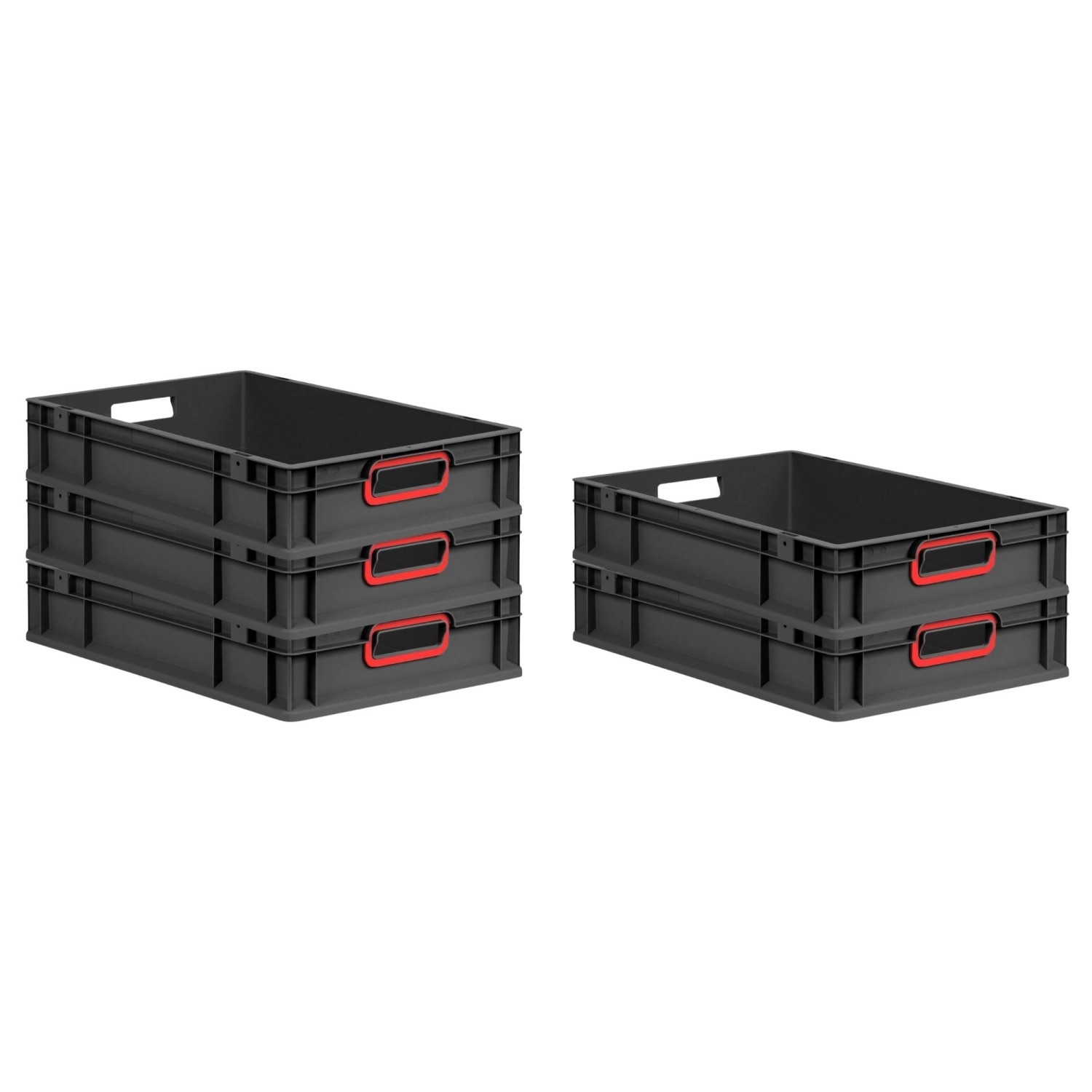 PROREGAL SparSet 5x Eurobox Nextgen Color HxBxT 12x40x60cm 23 Liter Griffe Rot Offen Schwarz Eurobehälter Transportbox Transportbehälter von PROREGAL