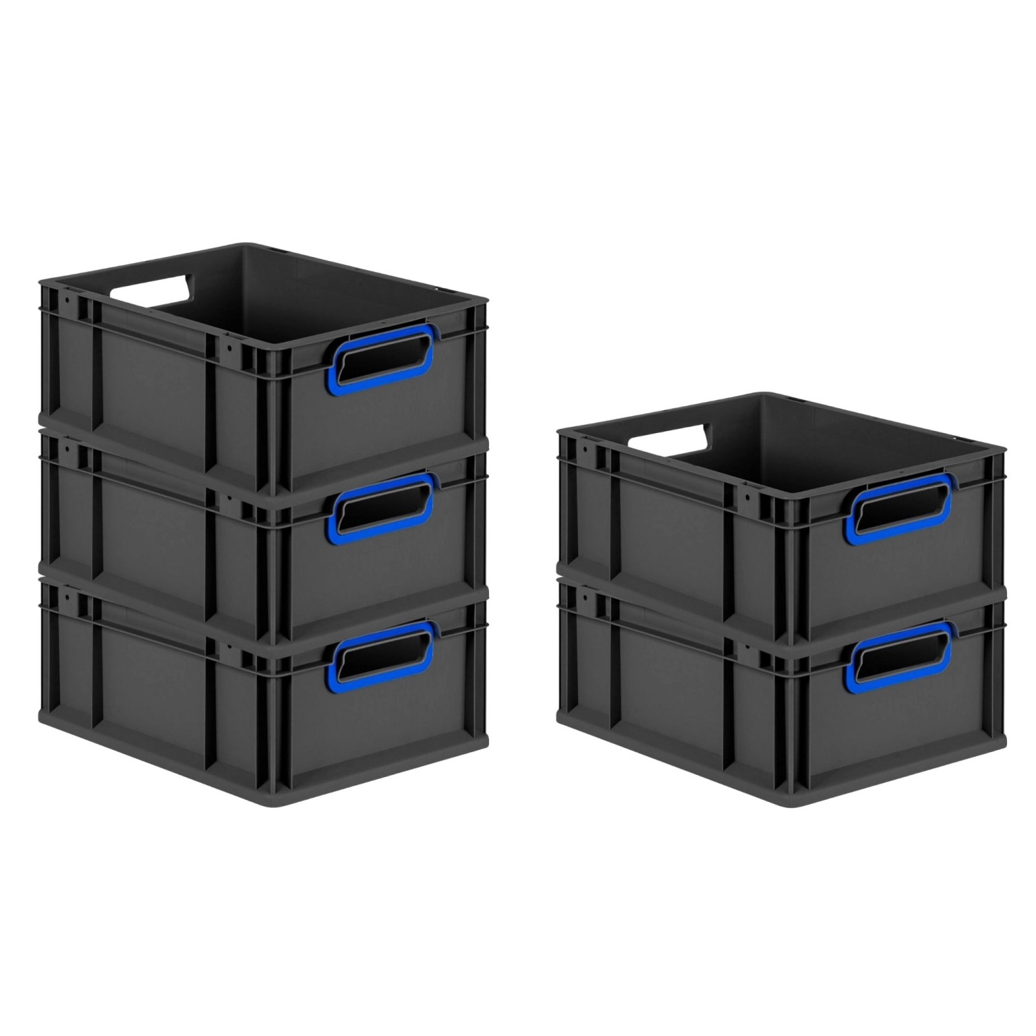 PROREGAL SparSet 5x Eurobox Nextgen Color HxBxT 17x30x40cm 16 Liter Griffe Blau Offen Schwarz Eurobehälter Transportbox Transportbehälter von PROREGAL