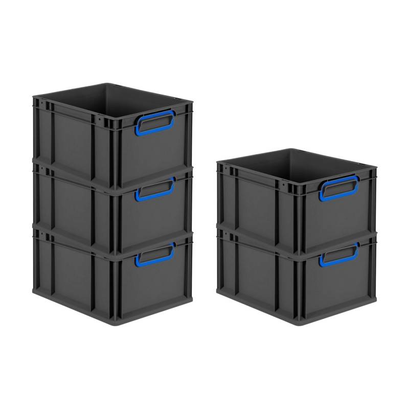 PROREGAL SparSet 5x Eurobox Nextgen Color HxBxT 22x30x40cm 20 Liter Griffe Blau Geschlossen Schwarz Eurobehälter Transportbox Transportbehälter von PROREGAL