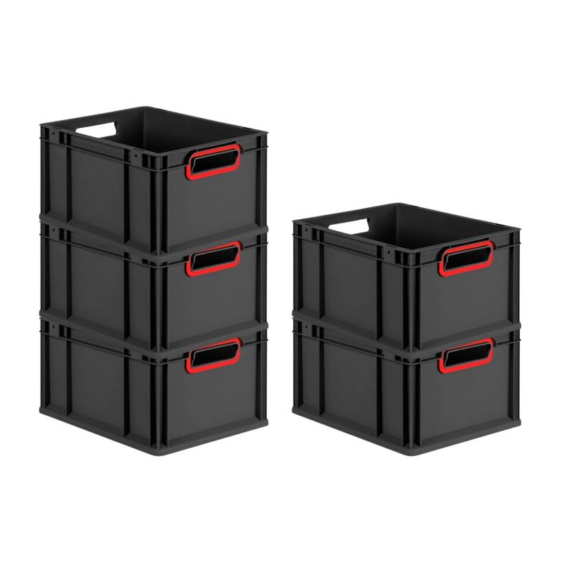 PROREGAL SparSet 5x Eurobox Nextgen Color HxBxT 22x30x40cm 20 Liter Griffe Rot Offen Schwarz Eurobehälter Transportbox Transportbehälter von PROREGAL