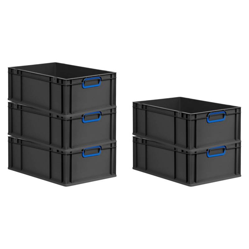PROREGAL SparSet 5x Eurobox Nextgen Color HxBxT 22x40x60cm 44 Liter Griffe Blau Geschlossen Schwarz Eurobehälter Transportbox Transportbehälter von PROREGAL