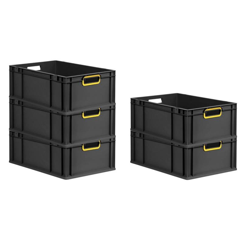 PROREGAL SparSet 5x Eurobox Nextgen Color HxBxT 22x40x60cm 44 Liter Griffe Gelb Offen Schwarz Eurobehälter Transportbox Transportbehälter von PROREGAL