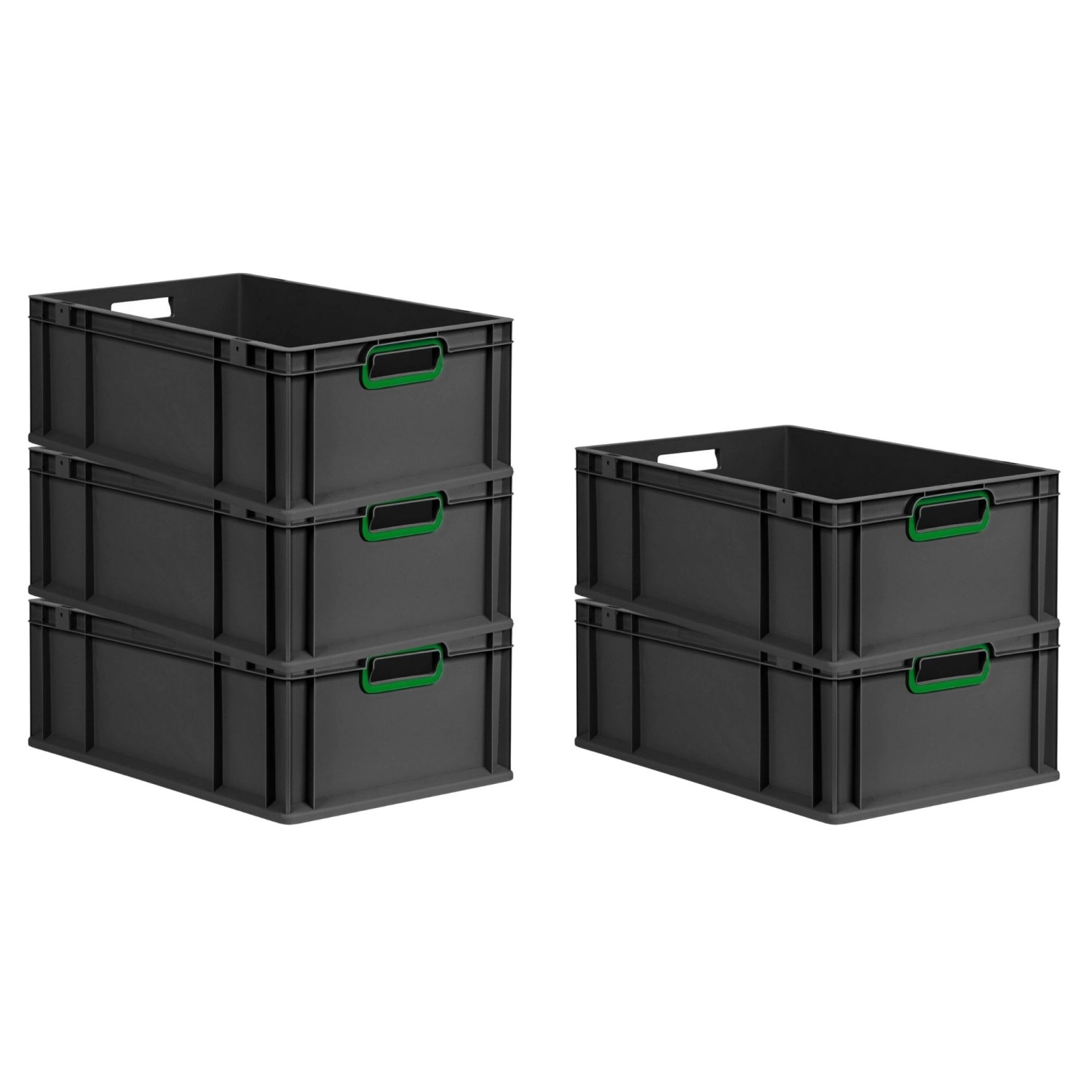 PROREGAL SparSet 5x Eurobox Nextgen Color HxBxT 22x40x60cm 44 Liter Griffe Grün Offen Schwarz Eurobehälter Transportbox Transportbehälter von PROREGAL