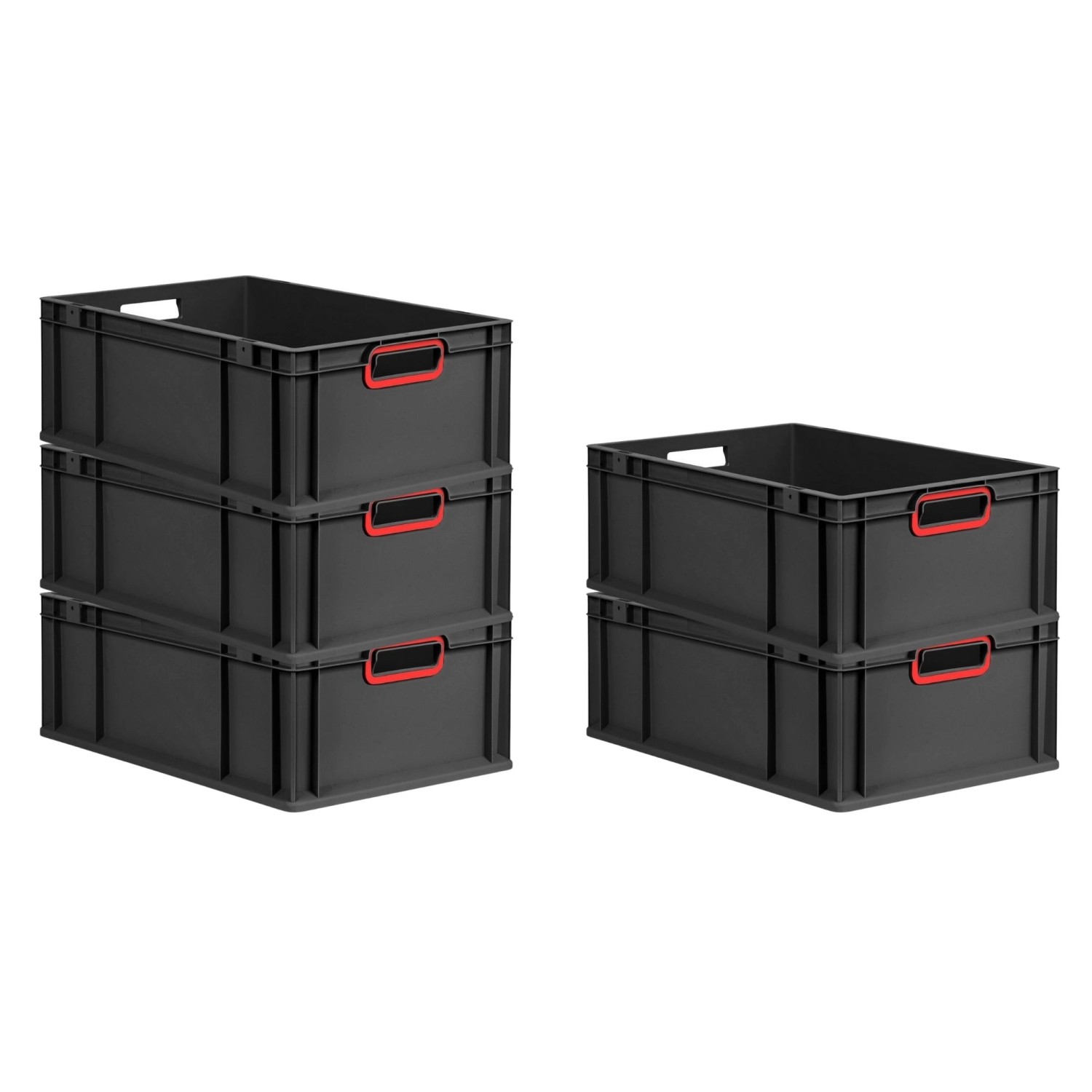 PROREGAL SparSet 5x Eurobox Nextgen Color HxBxT 22x40x60cm 44 Liter Griffe Rot Offen Schwarz Eurobehälter Transportbox Transportbehälter von PROREGAL