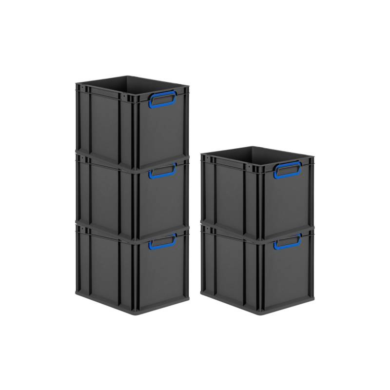 PROREGAL SparSet 5x Eurobox Nextgen Color HxBxT 32x30x40cm 30 Liter Griffe Blau Geschlossen Schwarz Eurobehälter Transportbox Transportbehälter von PROREGAL
