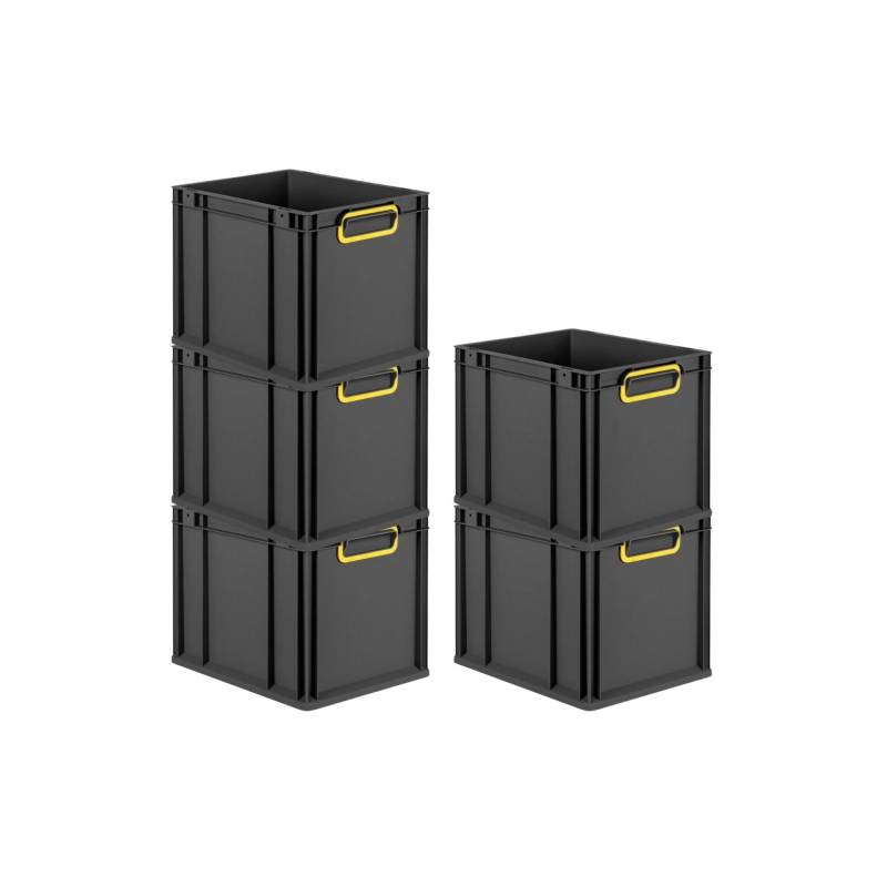 PROREGAL SparSet 5x Eurobox Nextgen Color HxBxT 32x30x40cm 30 Liter Griffe Gelb Geschlossen Schwarz Eurobehälter Transportbox Transportbehälter von PROREGAL