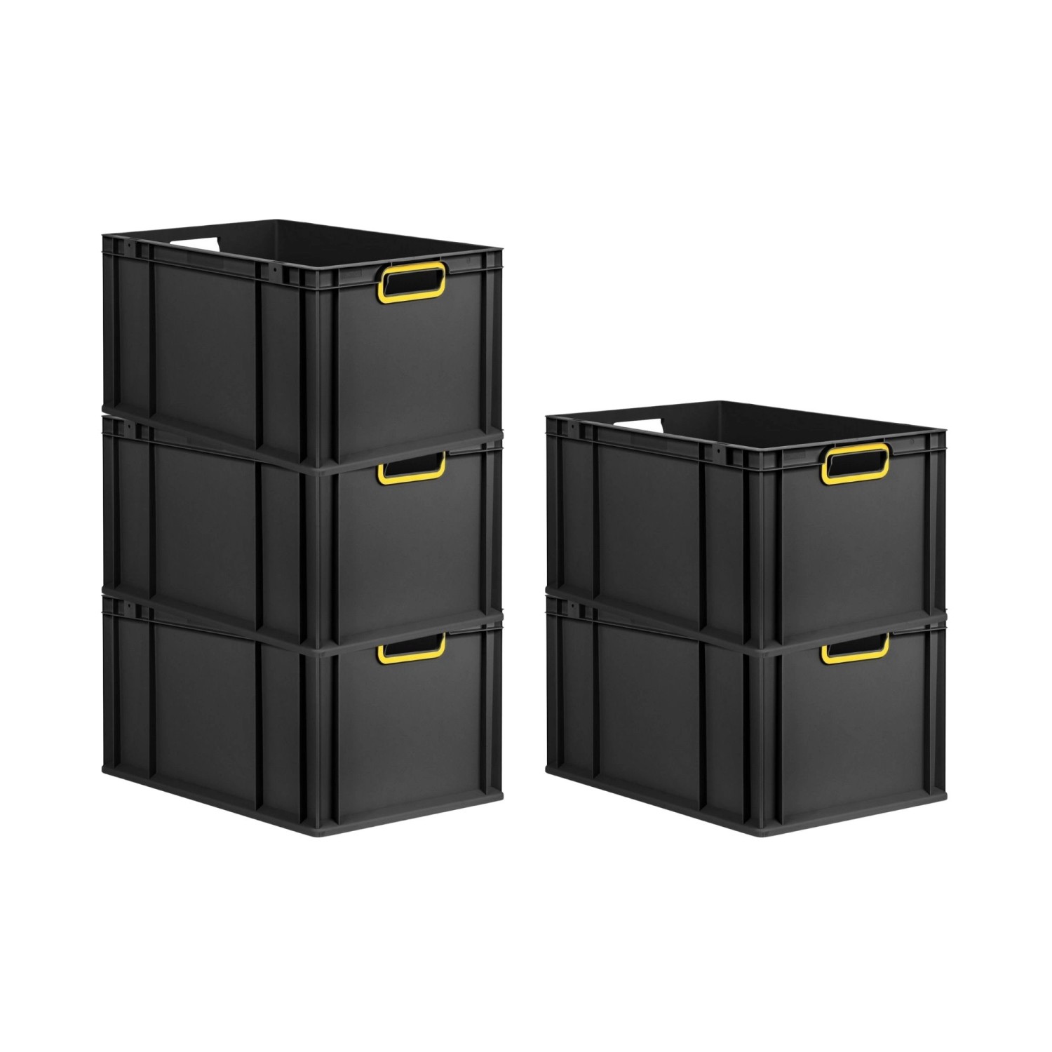 PROREGAL SparSet 5x Eurobox Nextgen Color HxBxT 32x40x60cm 65 Liter Griffe Gelb Offen Schwarz Eurobehälter Transportbox Transportbehälter von PROREGAL