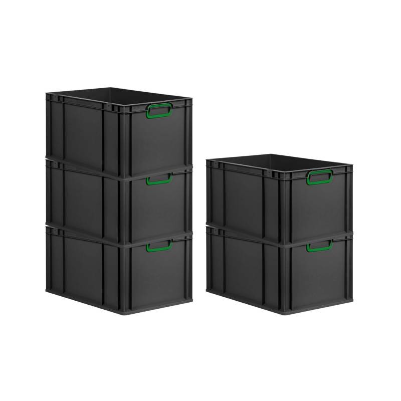 PROREGAL SparSet 5x Eurobox Nextgen Color HxBxT 32x40x60cm 65 Liter Griffe Grün Geschlossen Schwarz Eurobehälter Transportbox Transportbehälter von PROREGAL