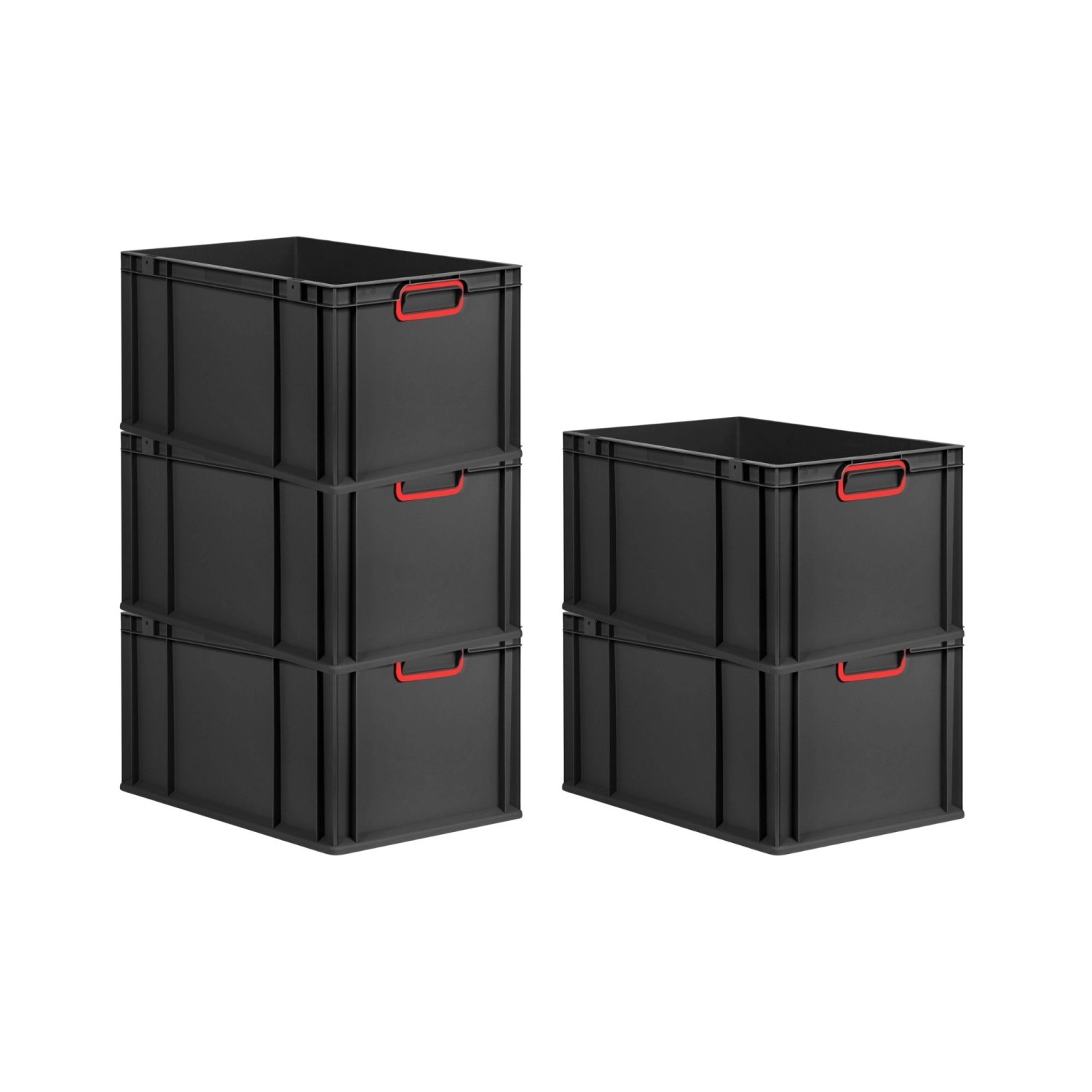 PROREGAL SparSet 5x Eurobox Nextgen Color HxBxT 32x40x60cm 65 Liter Griffe Rot Geschlossen Schwarz Eurobehälter Transportbox Transportbehälter von PROREGAL