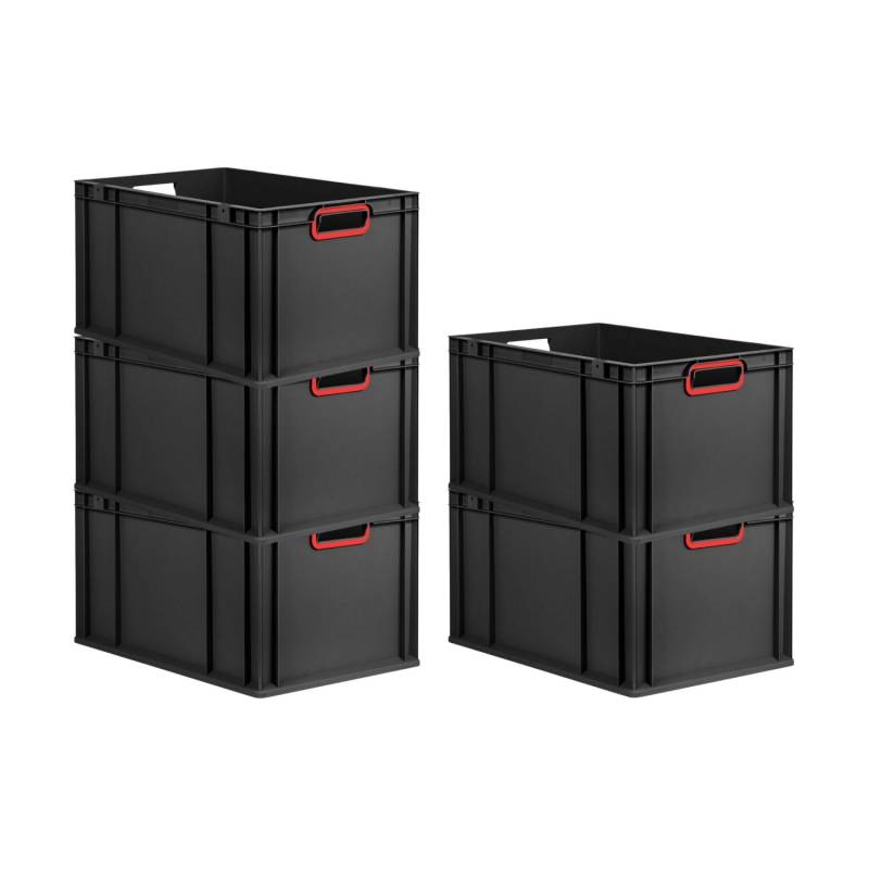 PROREGAL SparSet 5x Eurobox Nextgen Color HxBxT 32x40x60cm 65 Liter Griffe Rot Offen Schwarz Eurobehälter Transportbox Transportbehälter von PROREGAL