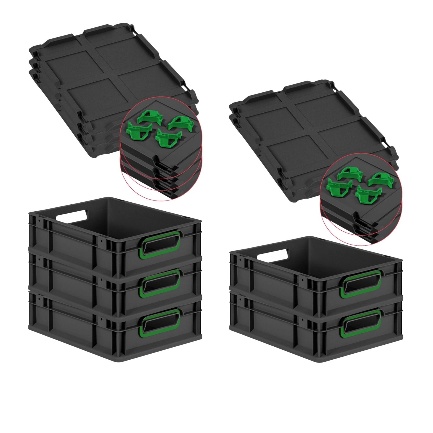 PROREGAL SparSet 5x Eurobox Nextgen Color Mit Auflagedeckel HxBxT 12x30x40cm 11 Liter Schwarz Griffe Grün Offen Eurobehälter Transportbox PROREGAL SparSet 5x Eurobox Nextgen Color Mit Auflagedeckel HxBxT 12x30x40cm 11 Liter Schwarz Griffe Grün Offen Eurobehälter Transportbox von PROREGAL