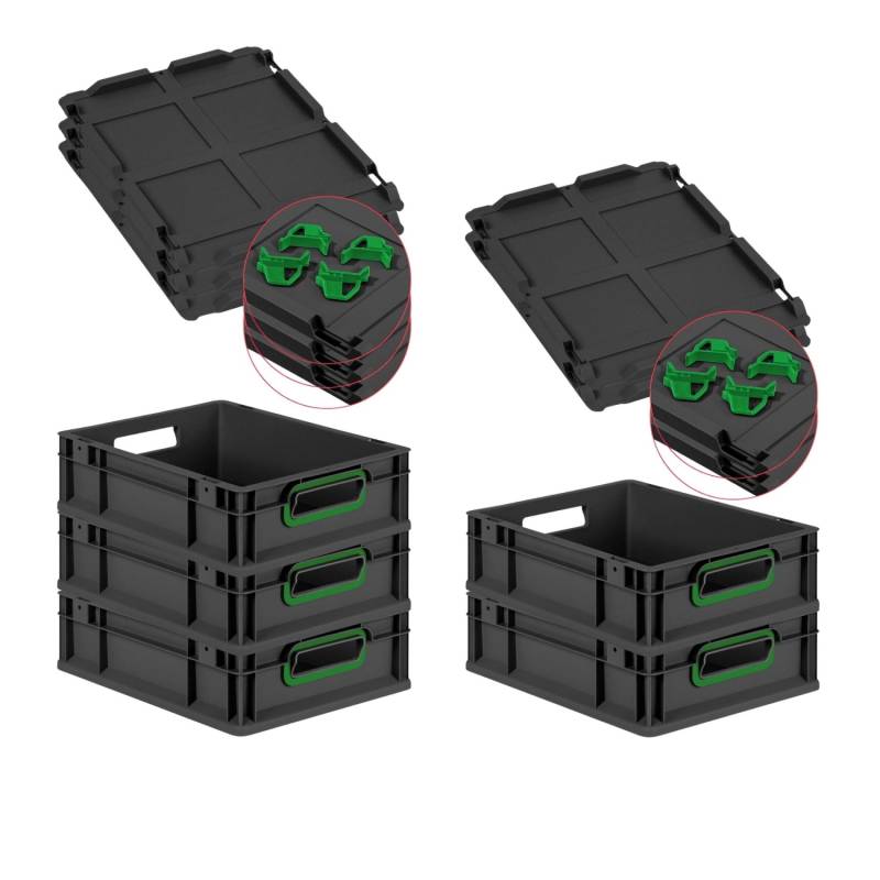PROREGAL SparSet 5x Eurobox Nextgen Color Mit Auflagedeckel HxBxT 12x30x40cm 11 Liter Schwarz Griffe Grün Offen Eurobehälter Transportbox PROREGAL SparSet 5x Eurobox Nextgen Color Mit Auflagedeckel HxBxT 12x30x40cm 11 Liter Schwarz Griffe Grün Offen Eurobehälter Transportbox von PROREGAL