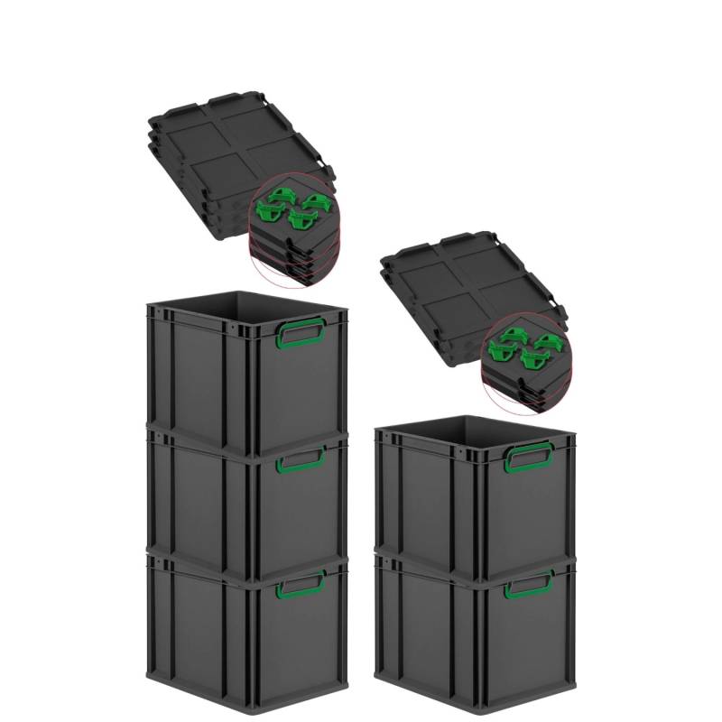 PROREGAL SparSet 5x Eurobox Nextgen Color Mit Auflagedeckel HxBxT 32x30x40cm 30 Liter Schwarz Griffe Grün Geschlossen Eurobehälter Transportbox PROREGAL SparSet 5x Eurobox Nextgen Color Mit Auflagedeckel HxBxT 32x30x40cm 30 Liter Schwarz Griffe Grün Geschlossen Eurobehälter Transportbox von PROREGAL
