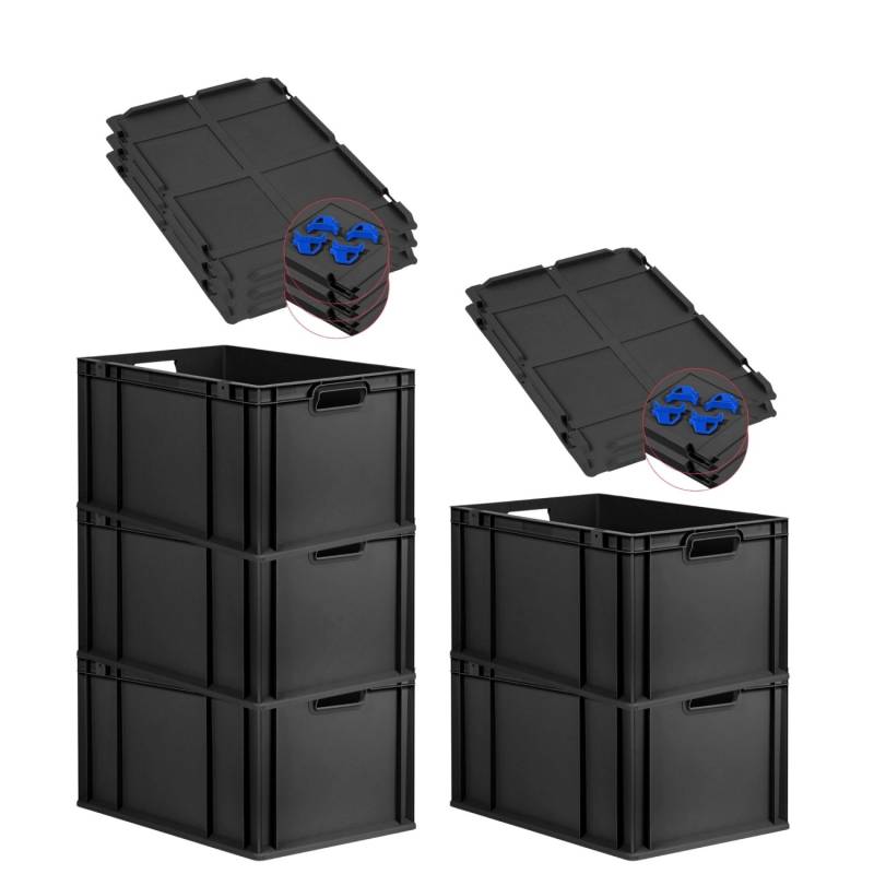 PROREGAL SparSet 5x Eurobox Nextgen Grip Mit Auflagedeckel Und Blauen Verschlüssen HxBxT 32x40x60cm 65 Liter Schwarz Griffe Offen PROREGAL SparSet 5x Eurobox Nextgen Grip Mit Auflagedeckel Und Blauen Verschlüssen HxBxT 32x40x60cm 65 Liter Schwarz Griffe Offen von PROREGAL